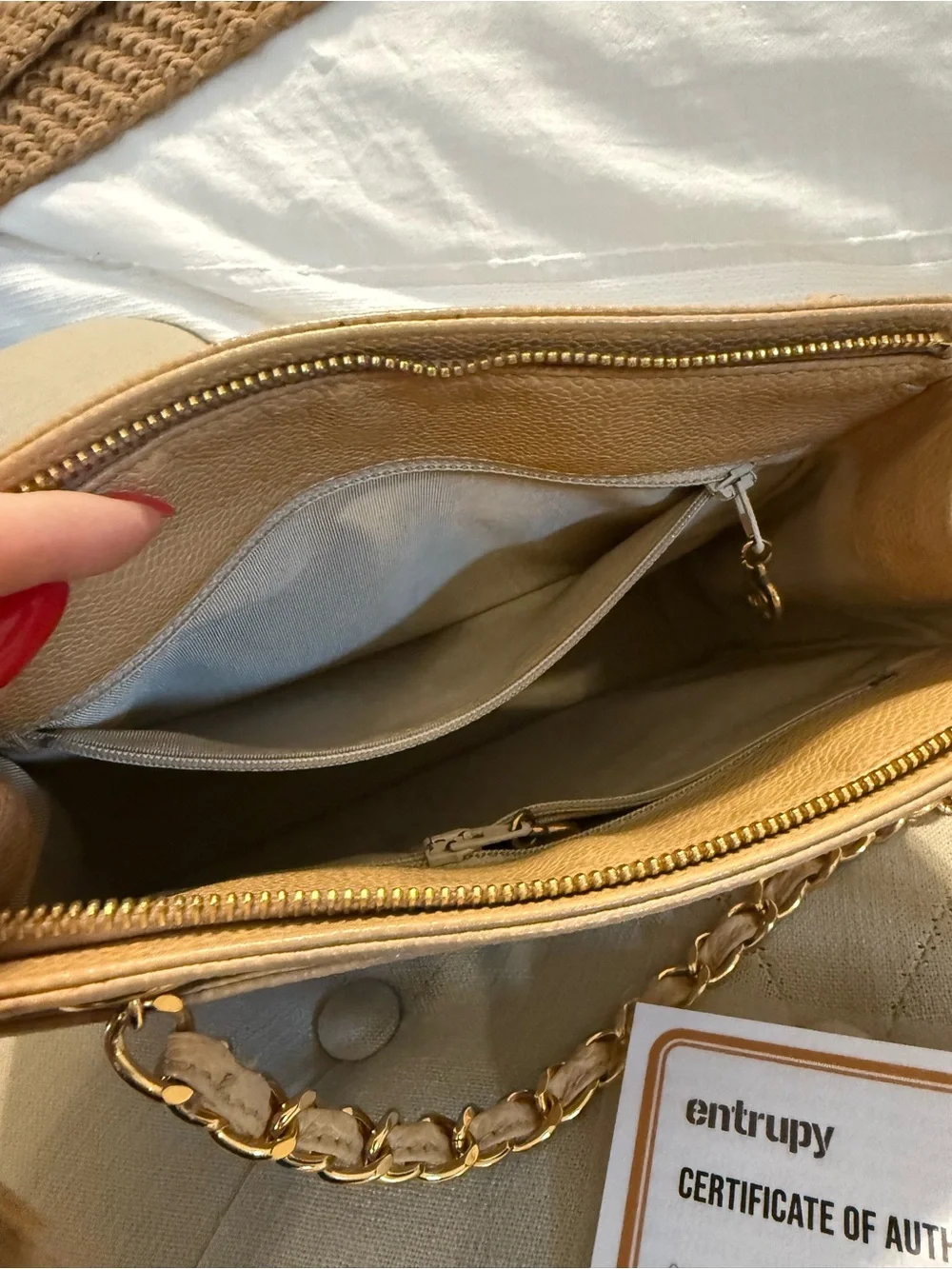 Chanel Vintage Beige shoulder tote with 24k plated gold hardware